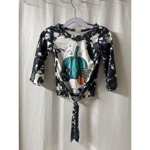 Baby Ball Kids Black White Bleach Wash Pumpkin Tie Front Long Sleeve Top Size 70